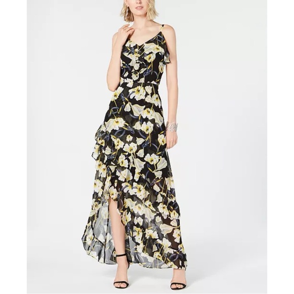 NWT INC Floral Print High-Low Maxi Dress Asymmetrical Ruffles Sundress Size 12 - Picture 10 of 11